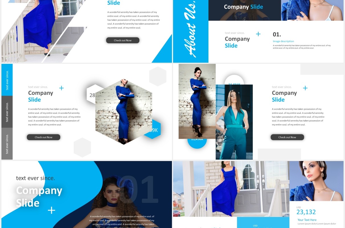 简约蓝色国外图片排版PPT模板Groningen Powerpoint Template