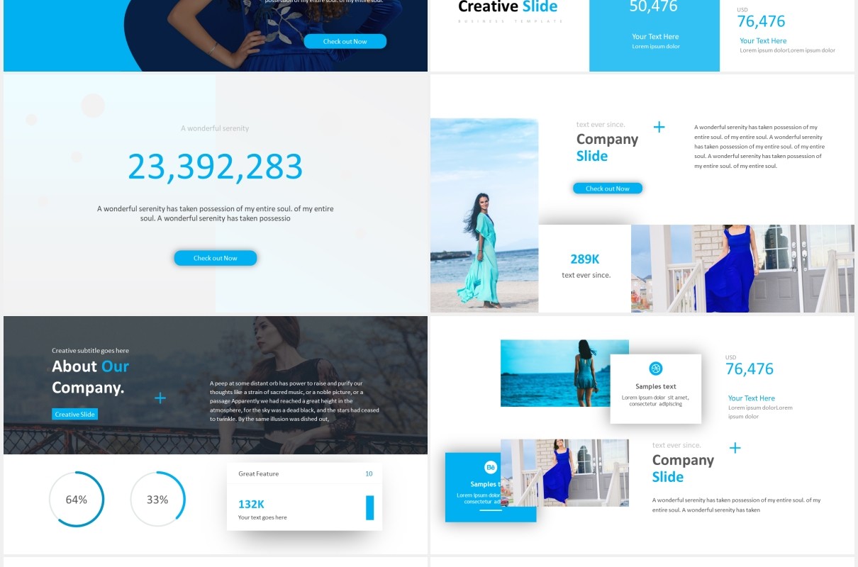 简约蓝色国外图片排版PPT模板Groningen Powerpoint Template