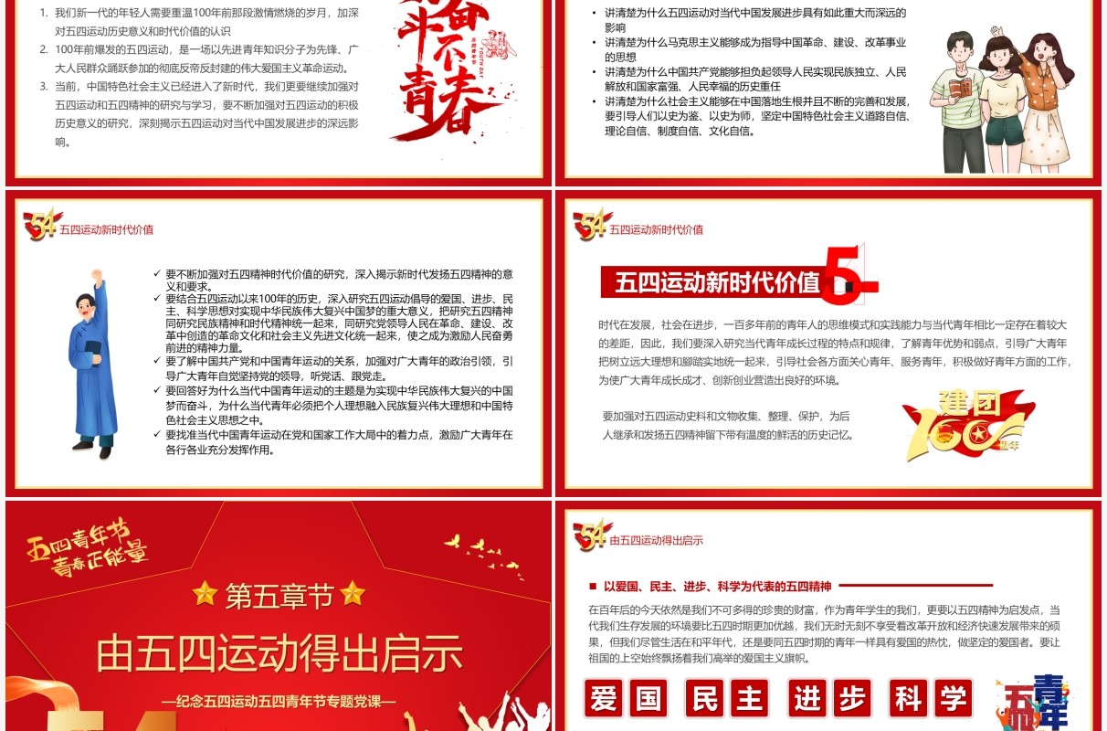 红色简约党政风五四运动的新时代意义PPT模板