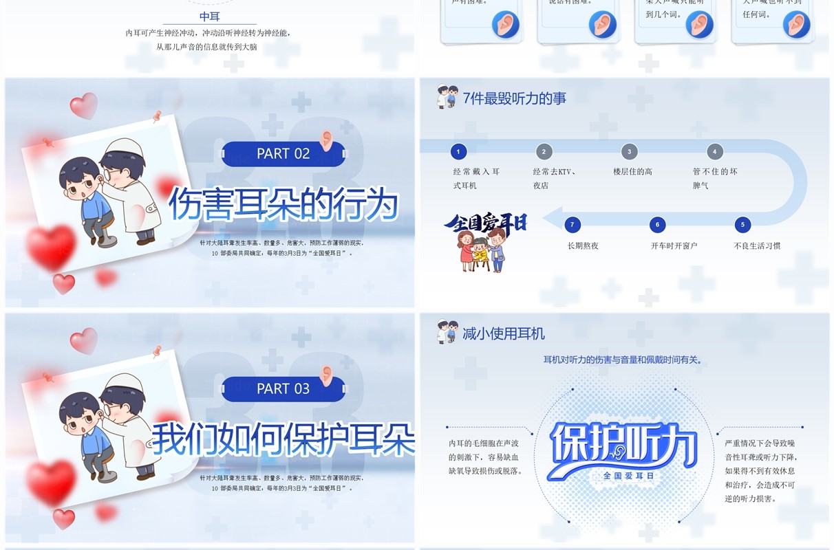 蓝色卡通风听见未来从预防开始PPT模板爱耳日主题班会