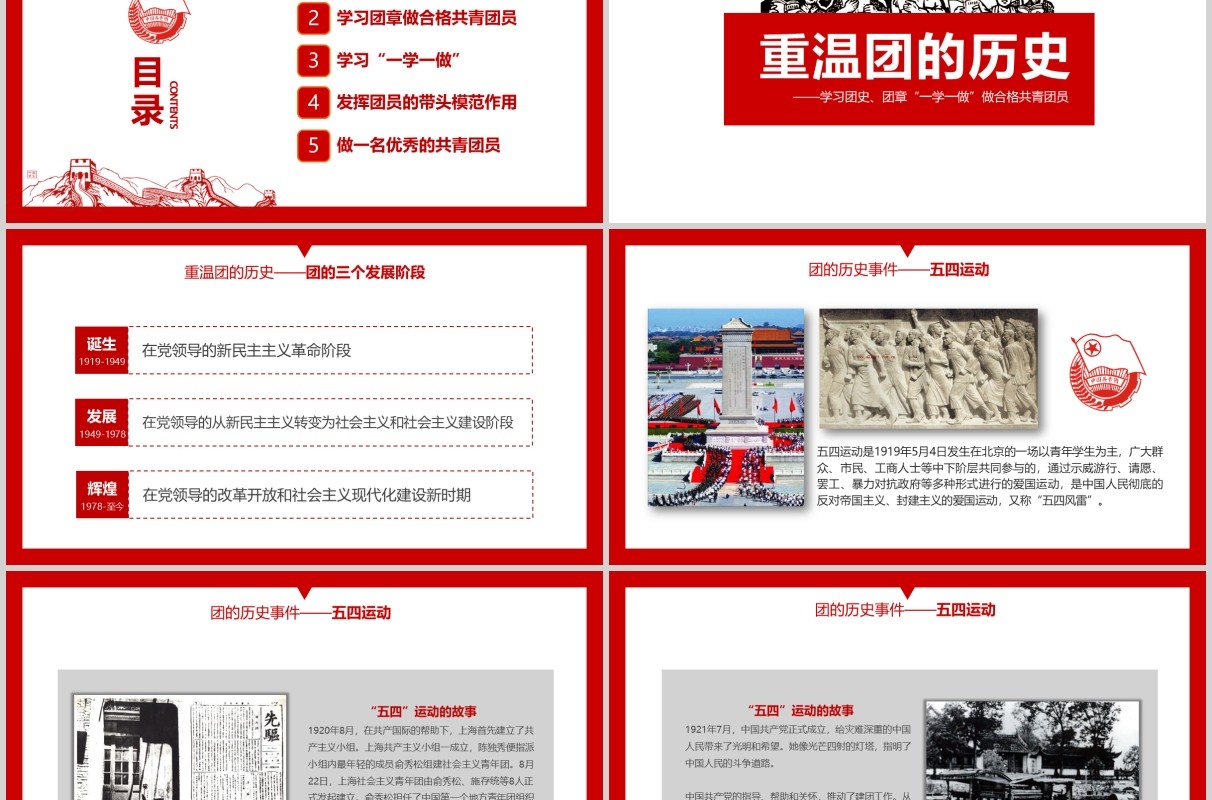 复古做合格共青团员五四青年节培训教育课件PPT模板