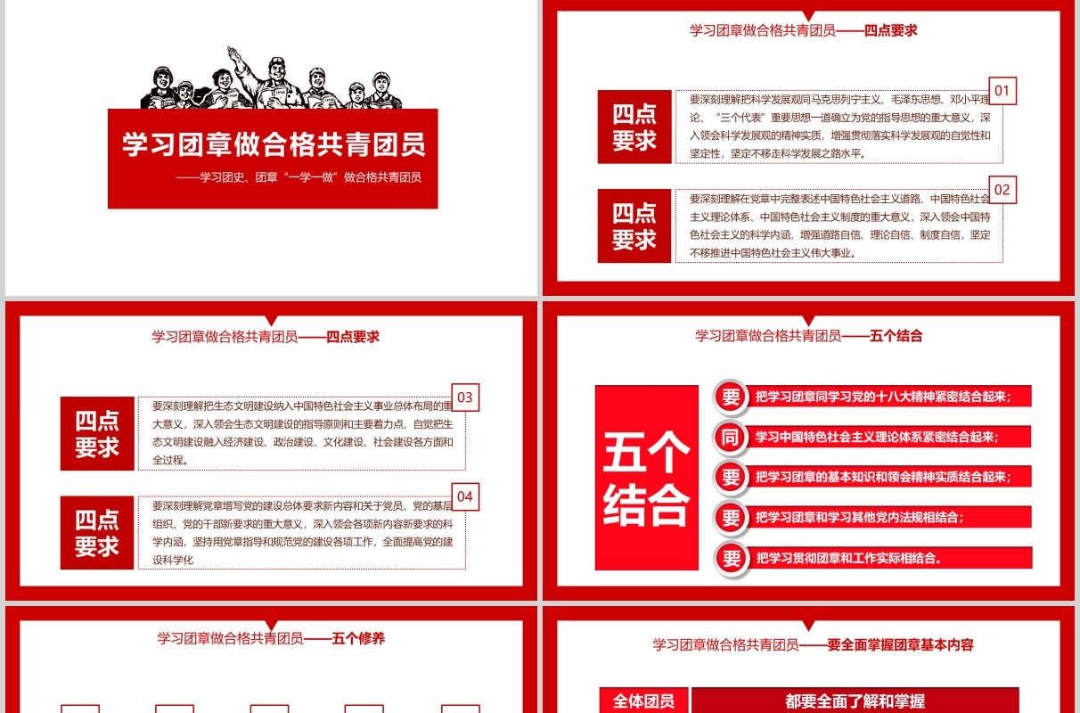 复古做合格共青团员五四青年节培训教育课件PPT模板