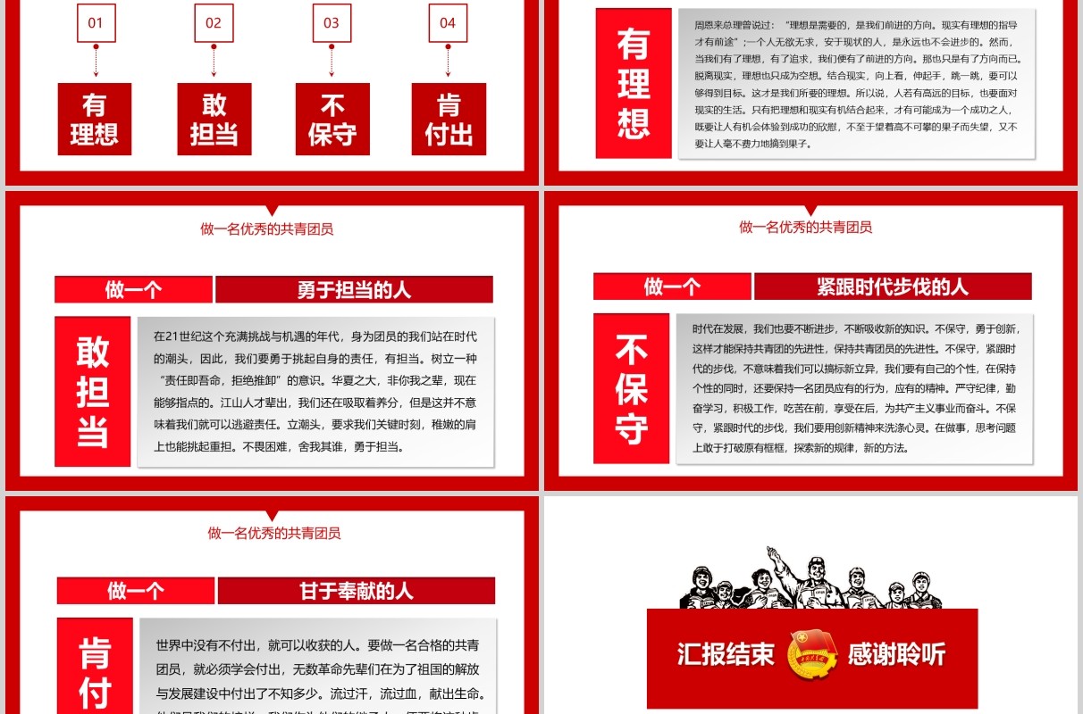 复古做合格共青团员五四青年节培训教育课件PPT模板