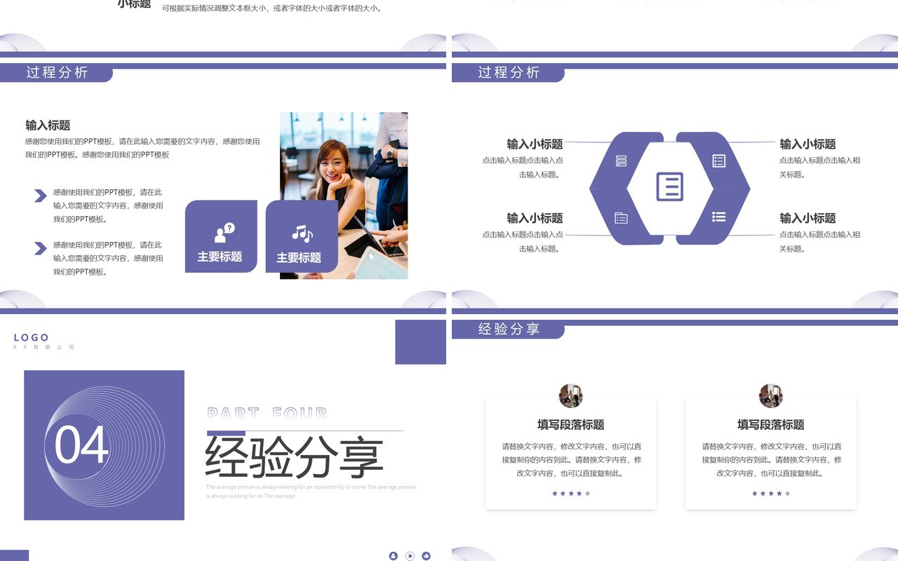 紫色简约风项目复盘报告PPT通用模板