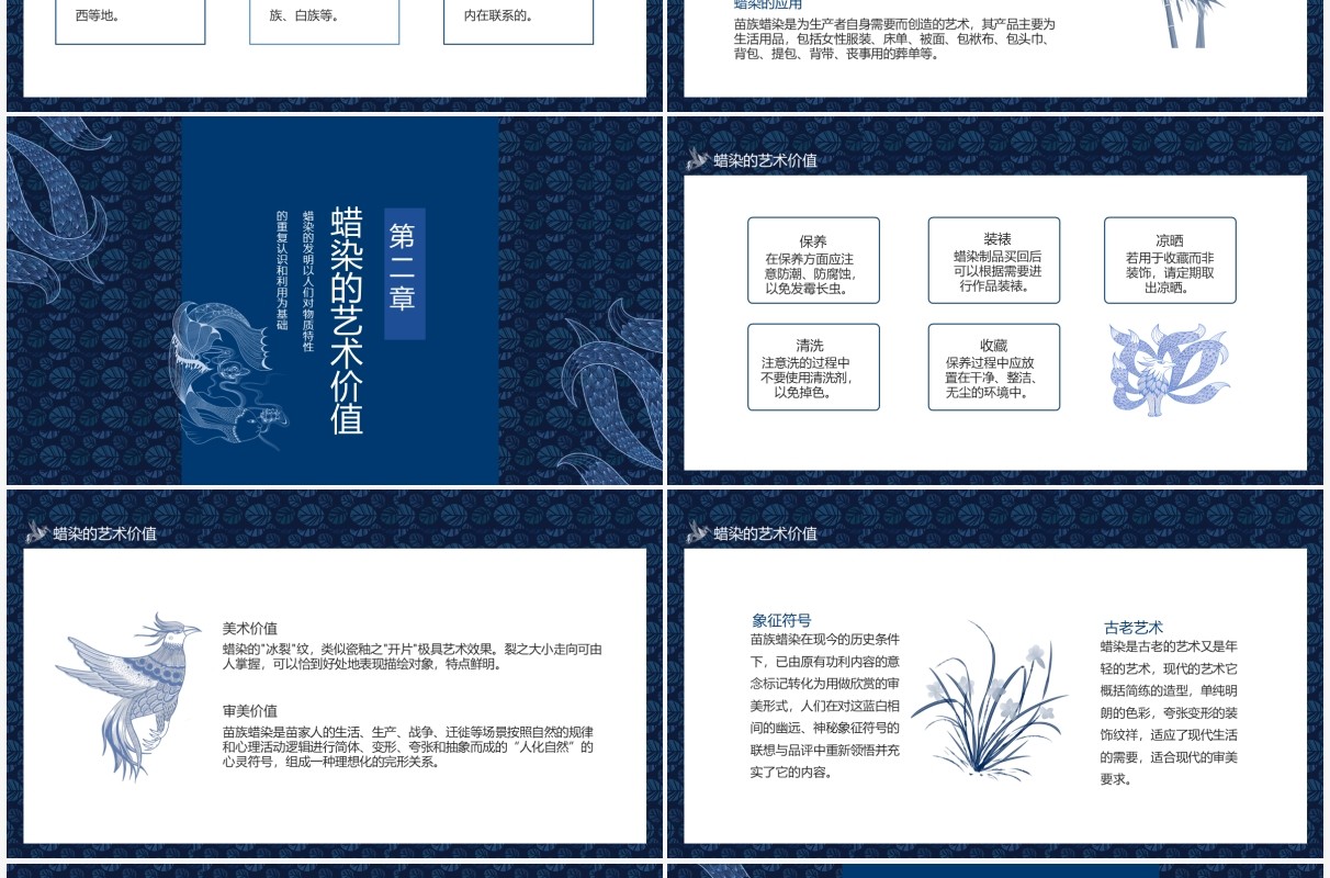 蜡染文化艺术内涵蓝色少数民族蜡染介绍动态PPT模板