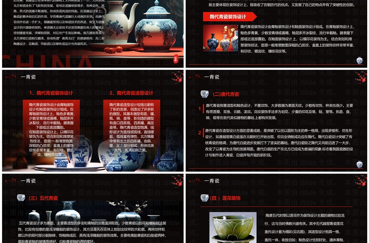 黑红简约风隋唐五代陶瓷设计介绍PPT模板