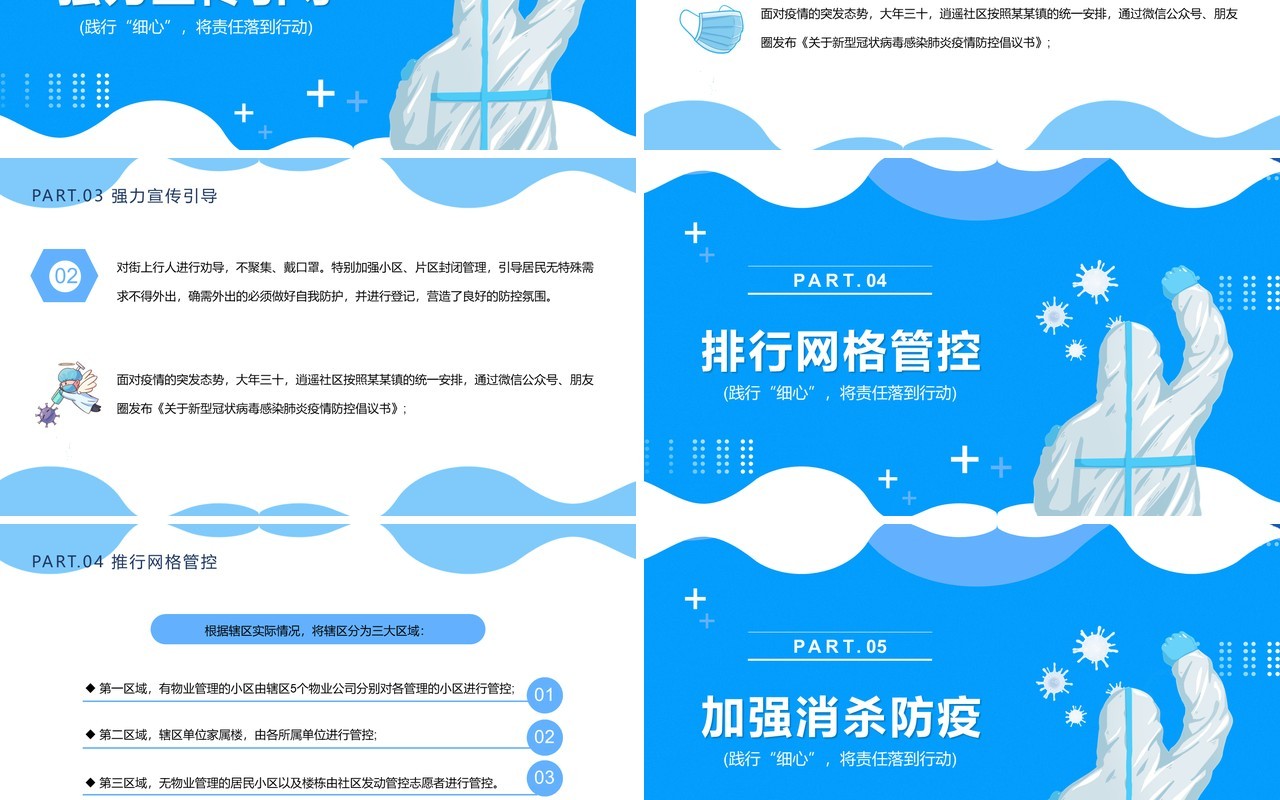 蓝色卡通社区防疫防控工作总结PPT模板