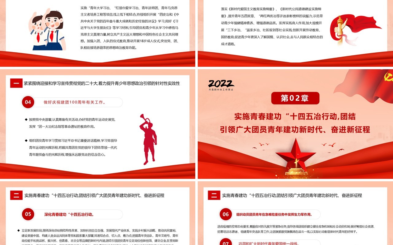 红色简约共青团中央2022年工作要点PPT模板