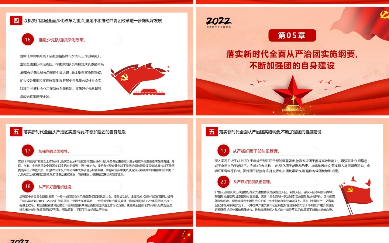 红色简约共青团中央2022年工作要点PPT模板