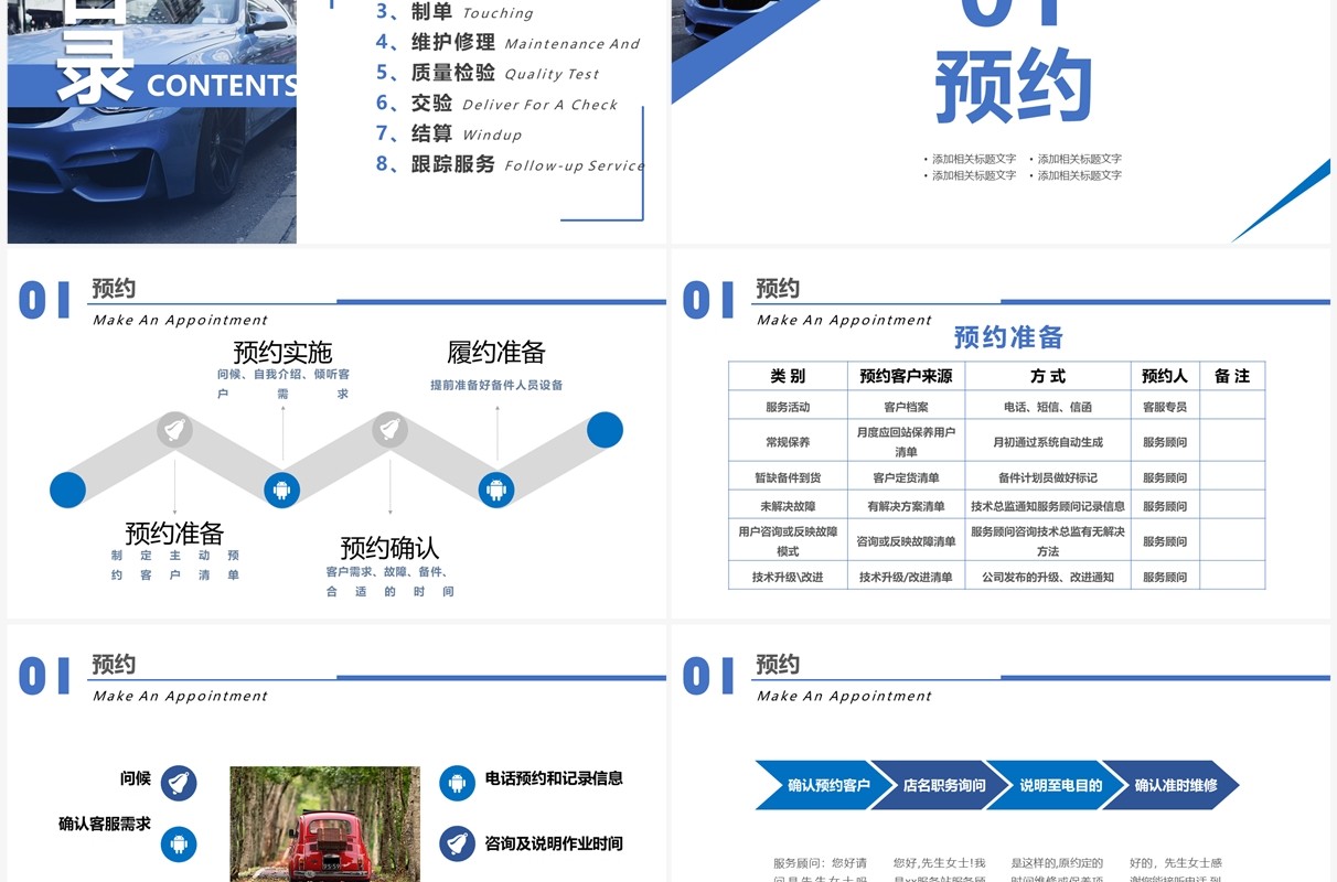 蓝色简洁汽车4S店售后服务动态PPT模板
