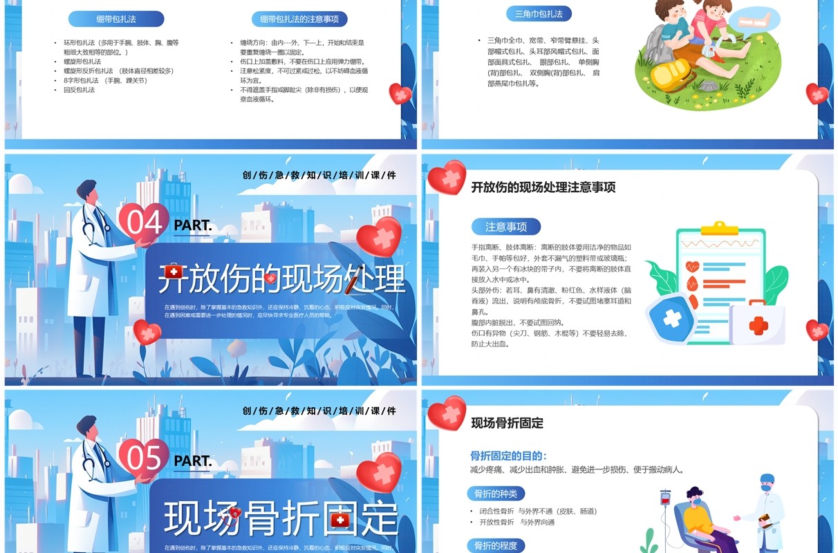 蓝色卡通风创伤急救知识培训PPT模板
