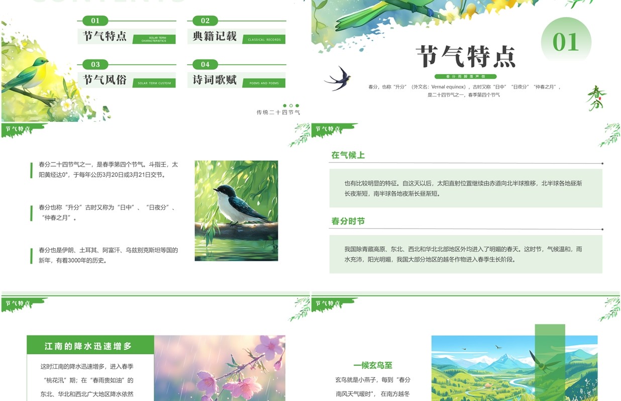 绿色清新风二十四节气之春分介绍PPT模板