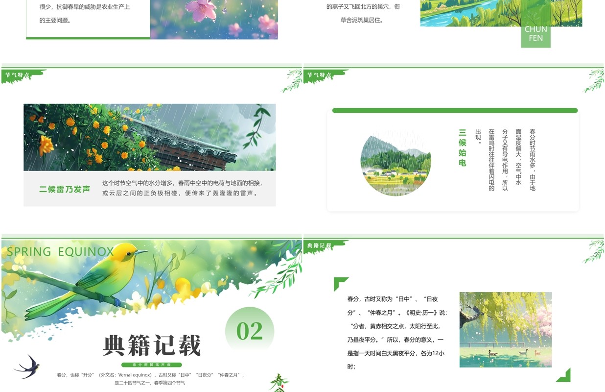 绿色清新风二十四节气之春分介绍PPT模板