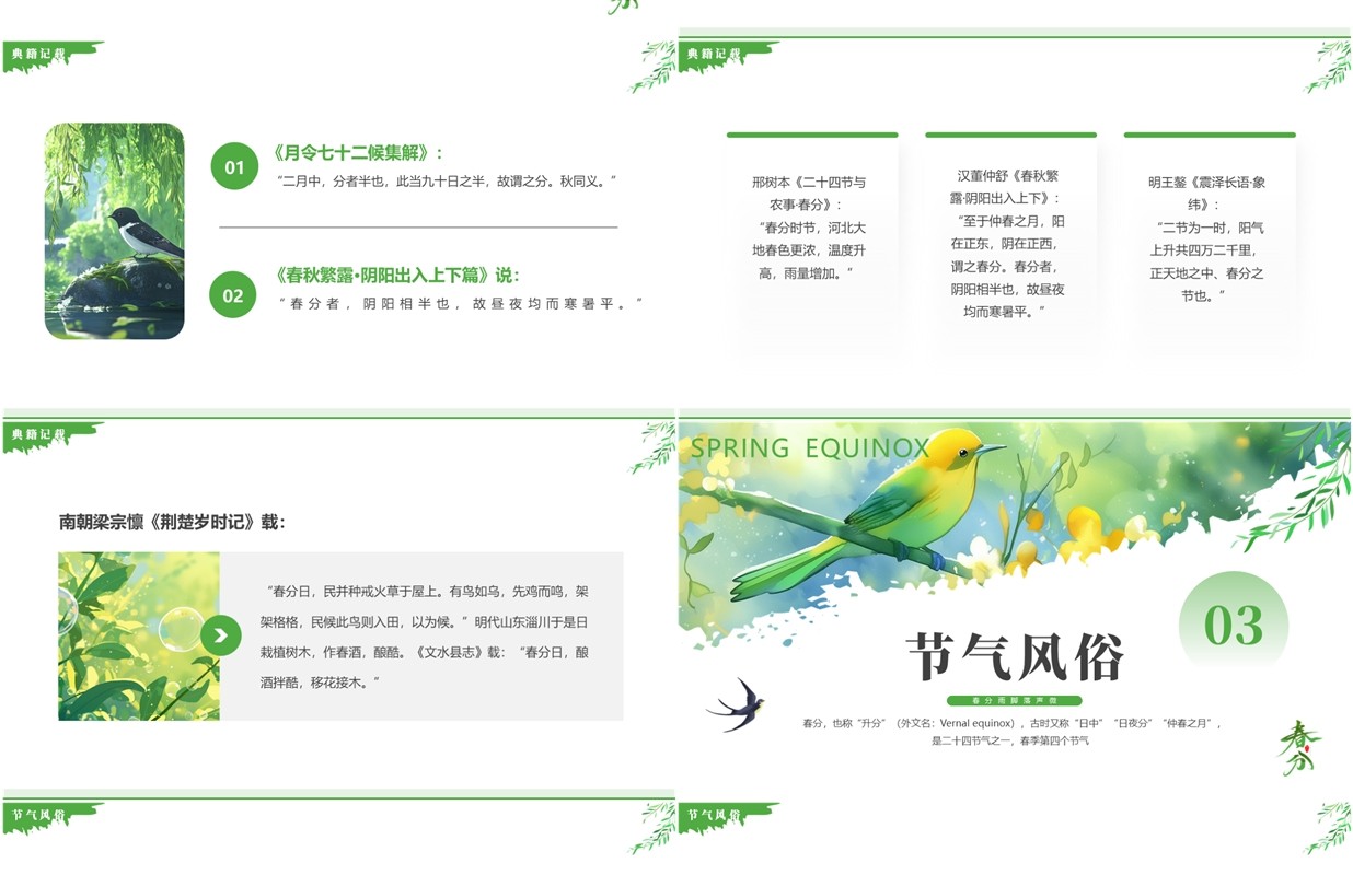 绿色清新风二十四节气之春分介绍PPT模板