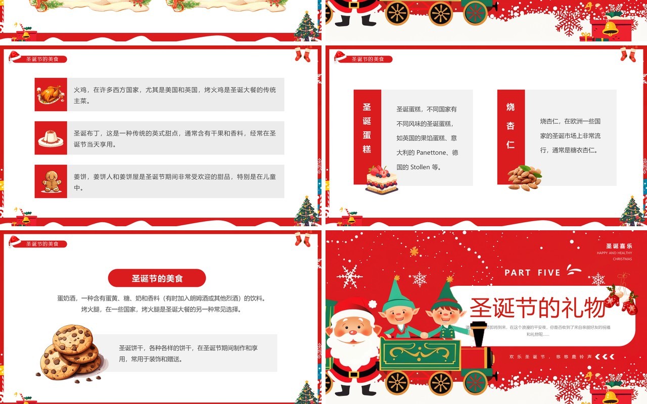 红色插画风圣诞节快乐节日介绍PPT模板课件