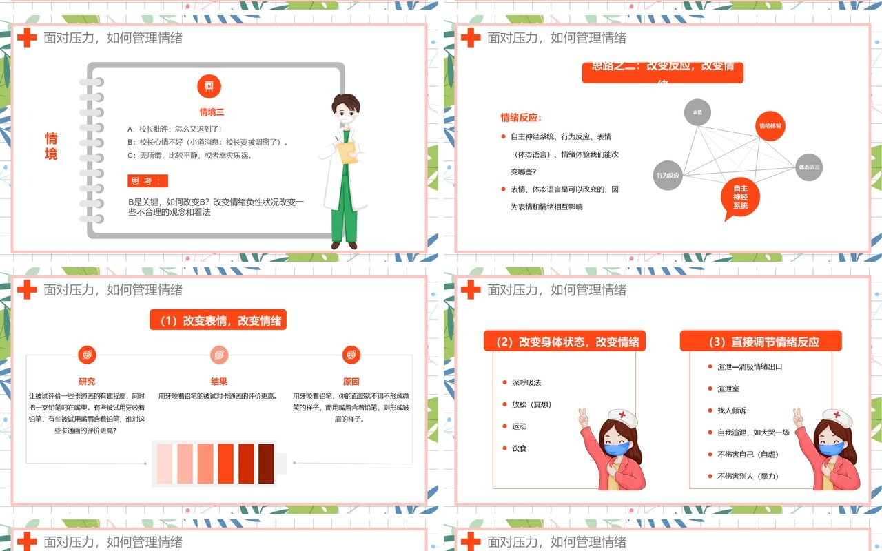 卡通教师心理健康及其维护压力情绪管理培训课件PPT模板
