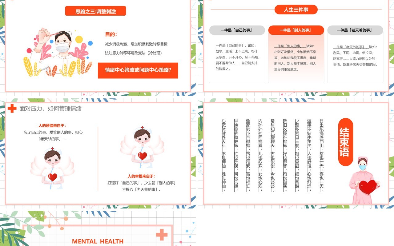 卡通教师心理健康及其维护压力情绪管理培训课件PPT模板