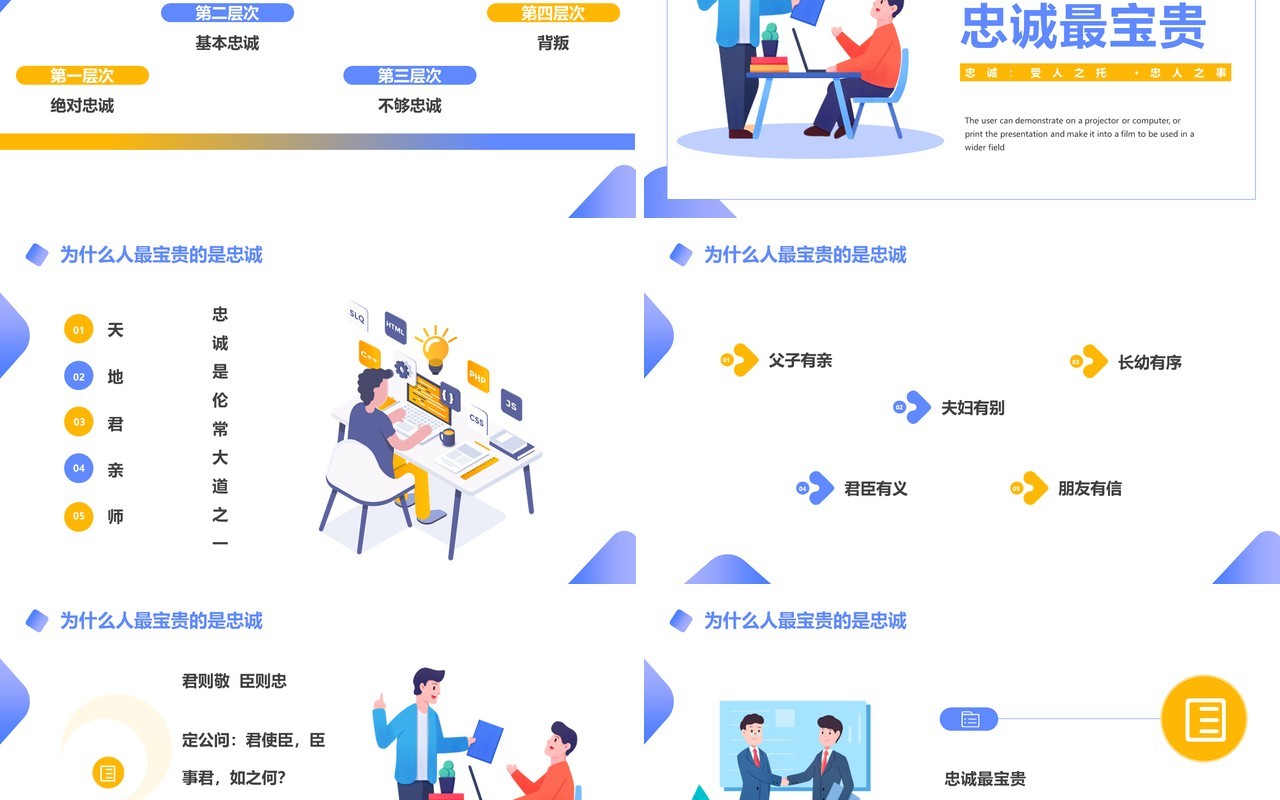 蓝色插画风企业文化忠诚培训PPT模板