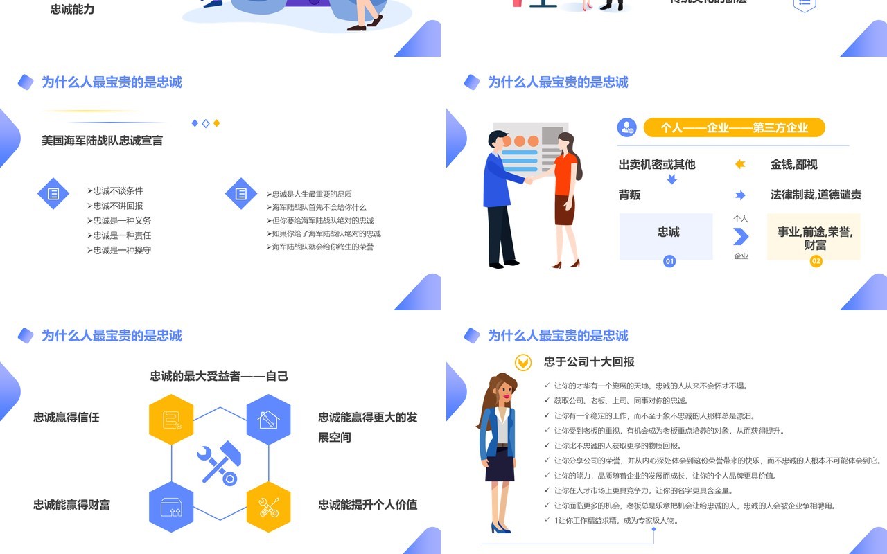 蓝色插画风企业文化忠诚培训PPT模板