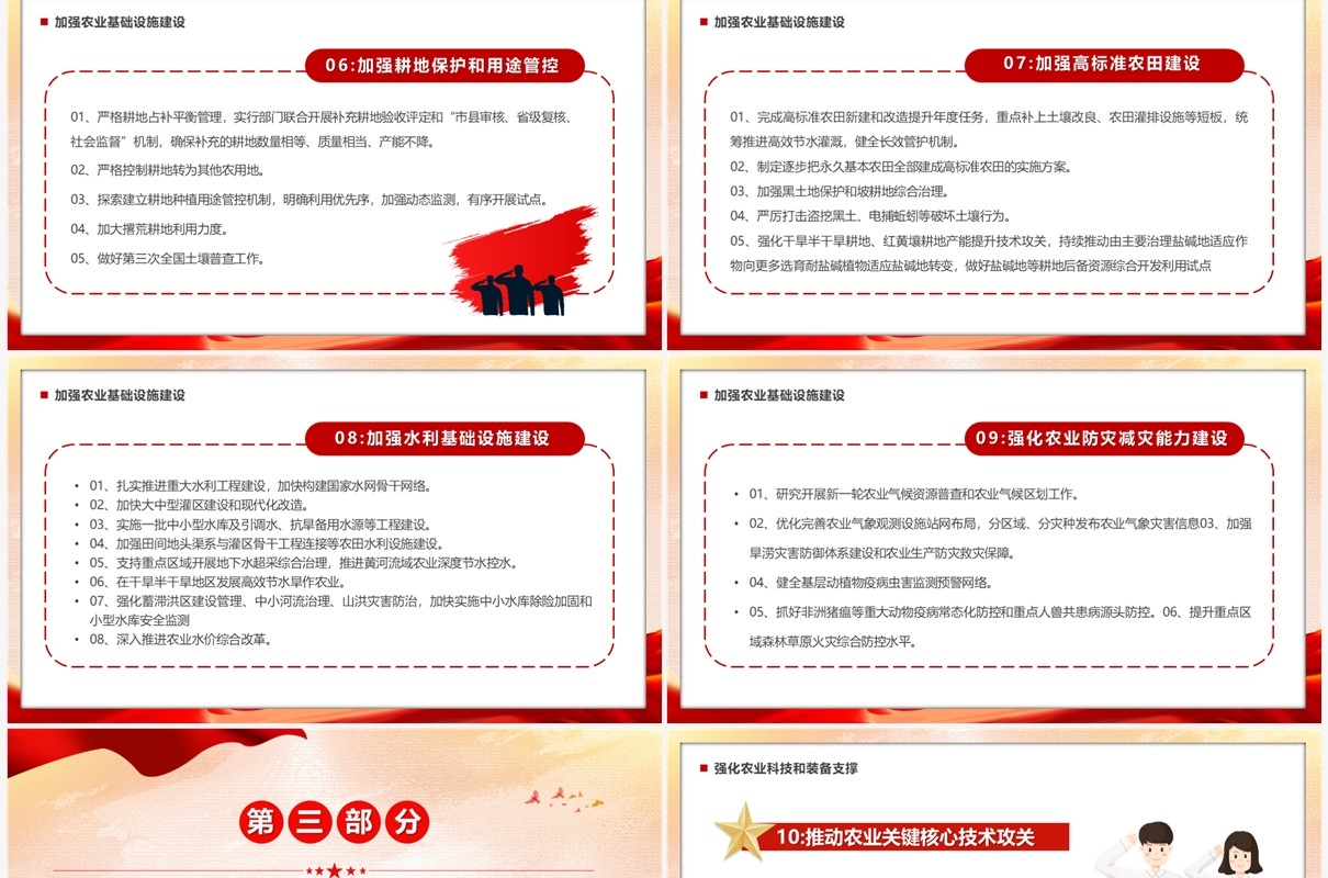 红色全面推进乡村振兴的重点工作PPT模板