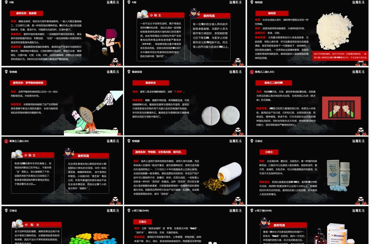 高级黑色远离毒品禁毒知识宣传教育PPT模板