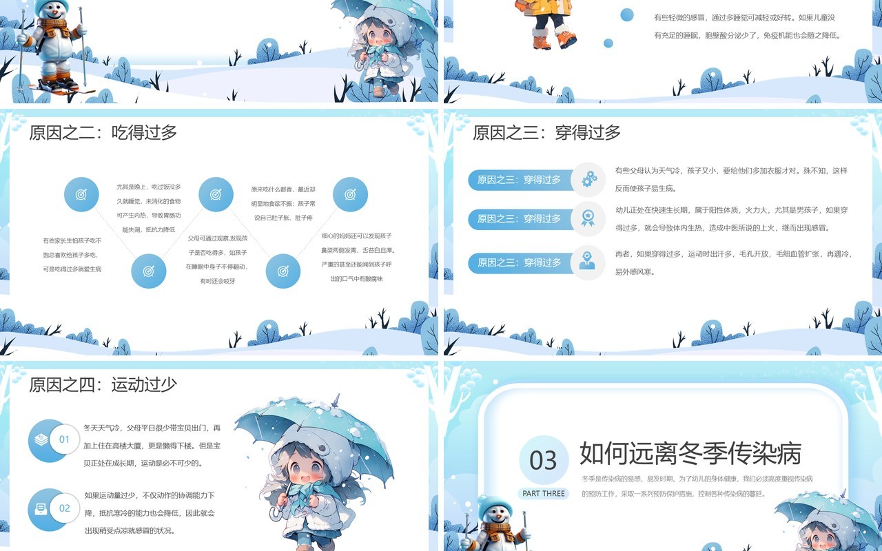 蓝色卡通风幼儿园冬季传染病预防PPT模板