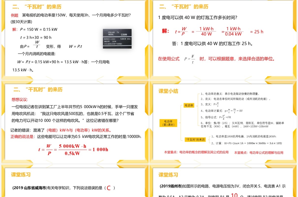 部编版九年级物理全册电功率课件PPT模板