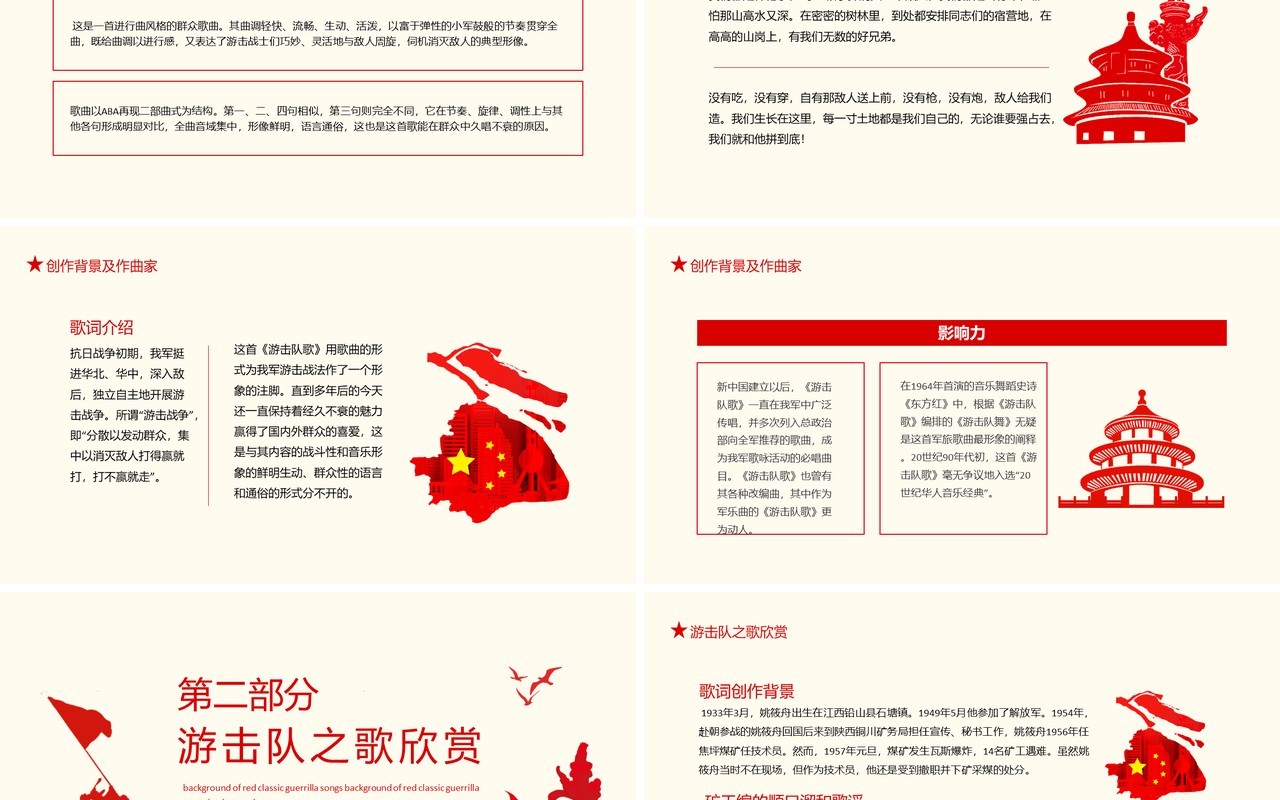 红色经典游击队之歌创作背景介绍动态PPT模板