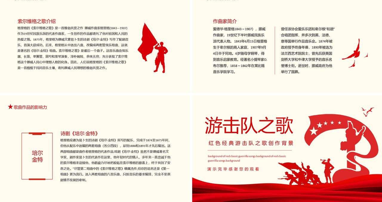 红色经典游击队之歌创作背景介绍动态PPT模板