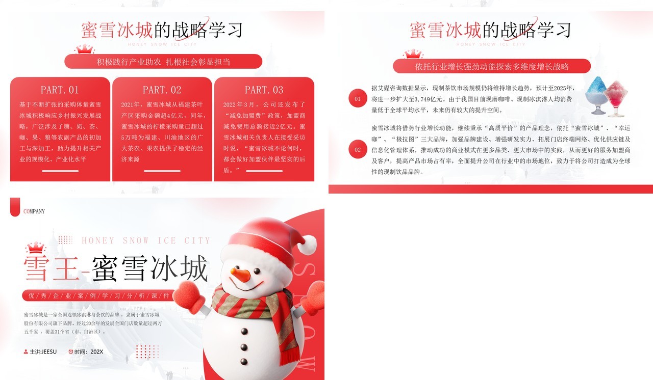 红色插画风蜜雪冰城企业案例介绍PPT模板