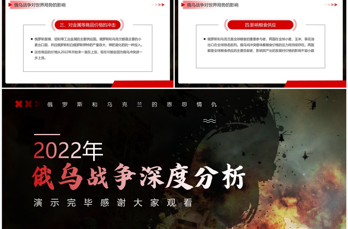 红色商务风俄乌战争深度分析解读PPT模板