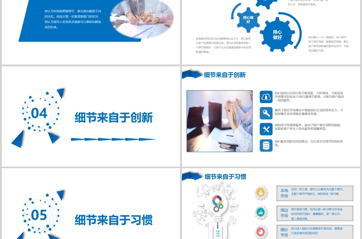 蓝色公司企业文化团队建设细节决定成败PPT培训课件模板