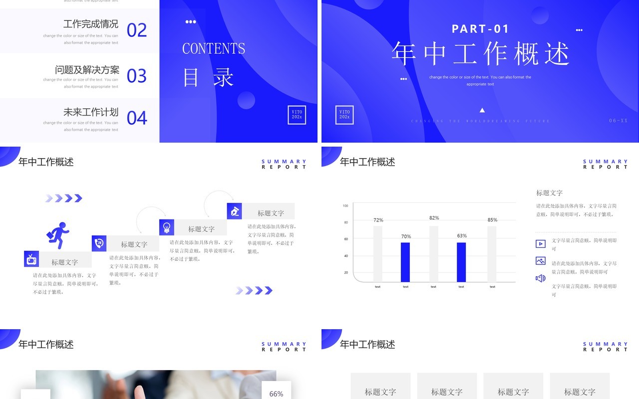 蓝色渐变简约风总结汇报PPT模板