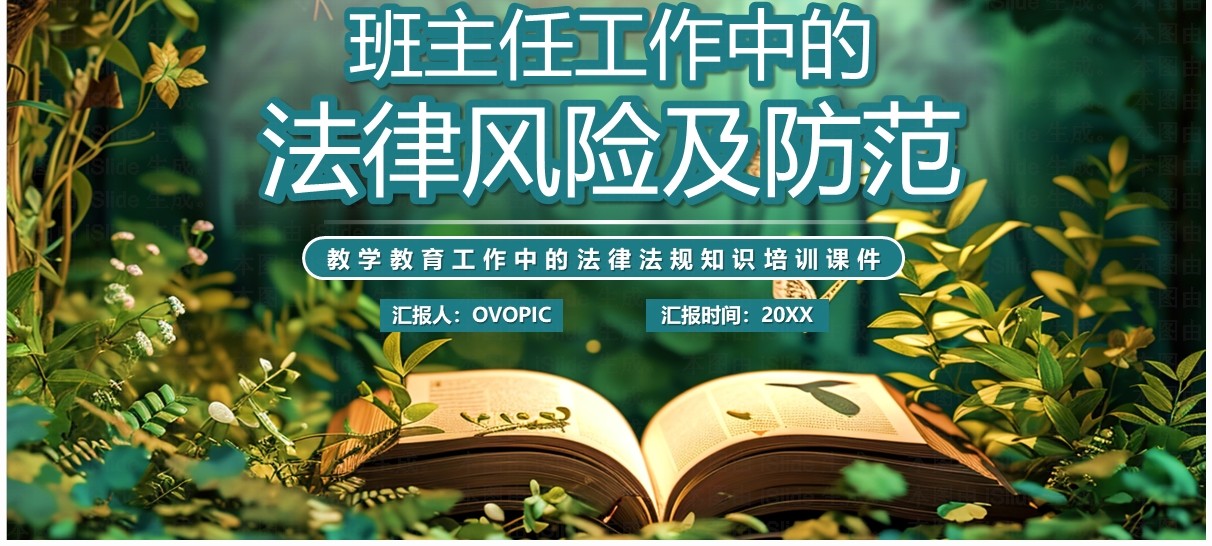 绿色插画风班主任工作中的法律风险PPT模板