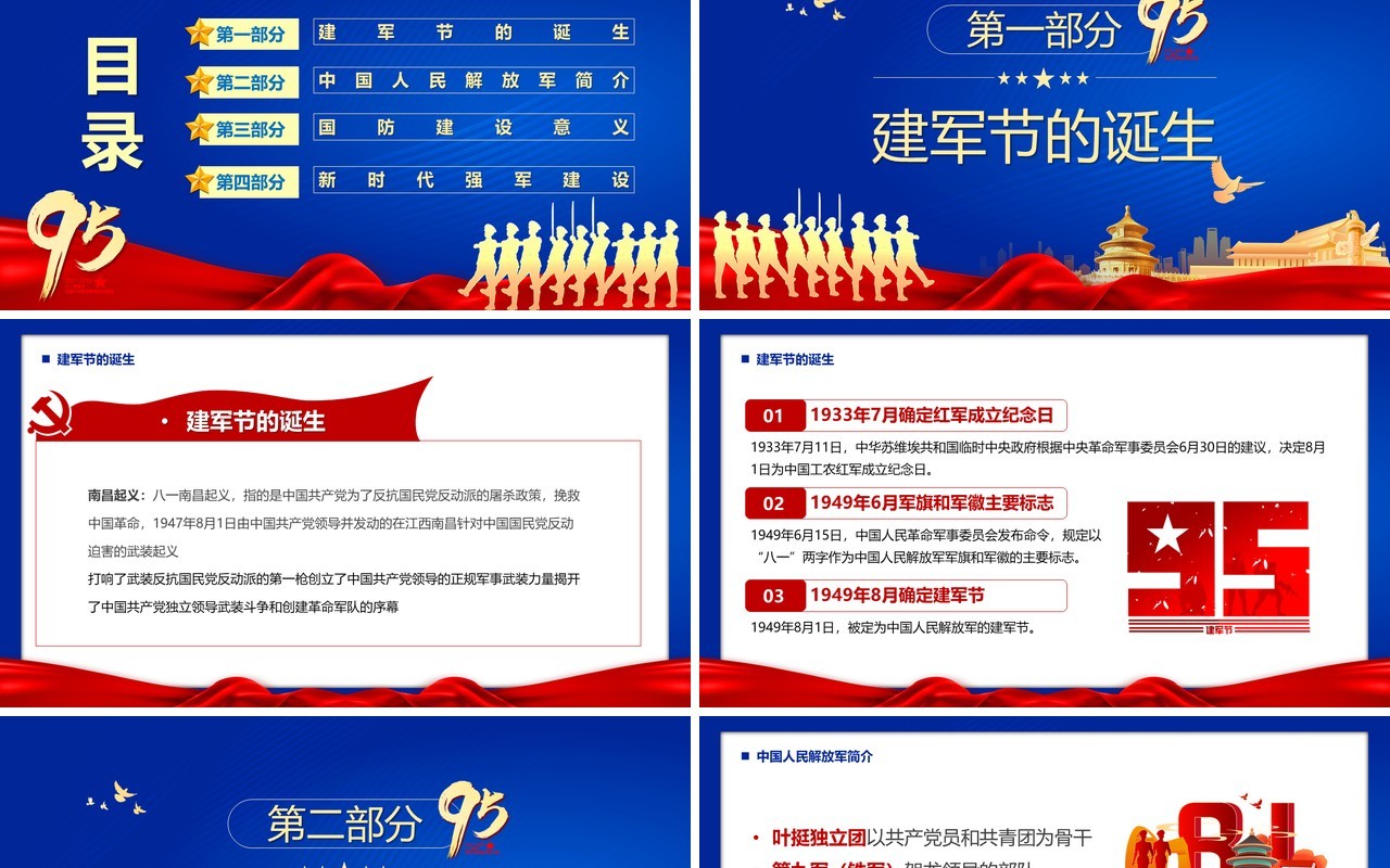 蓝色党政风中国梦强军梦PPT模板