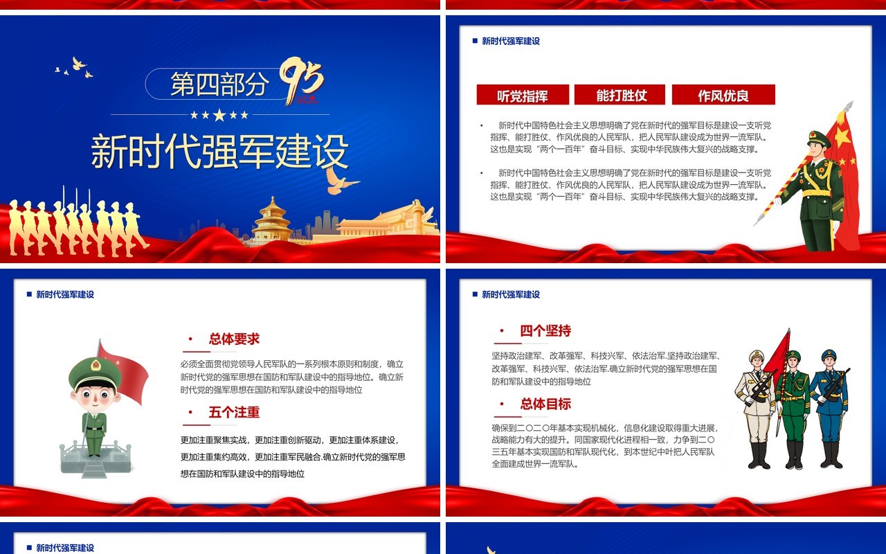 蓝色党政风中国梦强军梦PPT模板