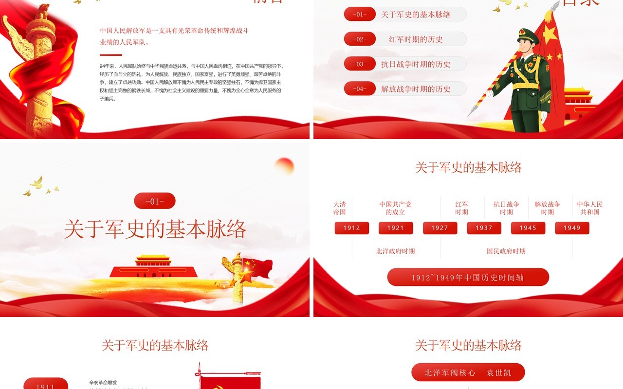 红色党政中国人民解放军简史学习教育PPT模板