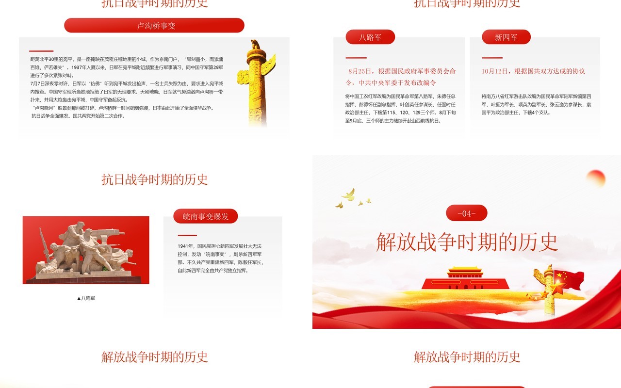 红色党政中国人民解放军简史学习教育PPT模板