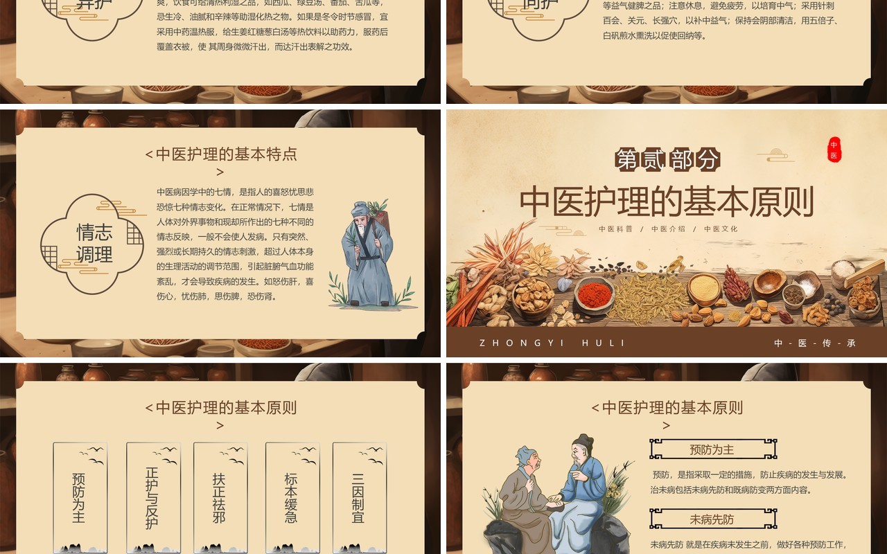 棕色简约中国风中医护理PPT模板