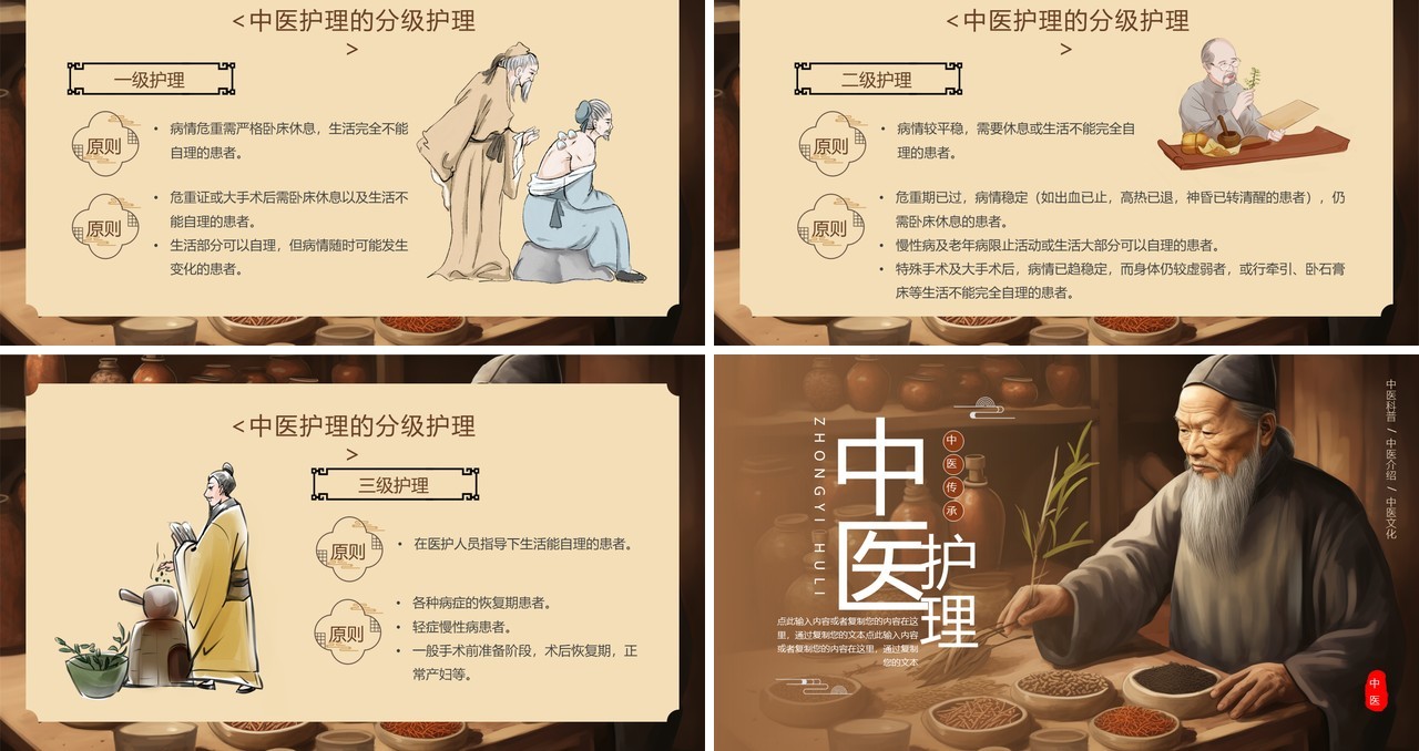 棕色简约中国风中医护理PPT模板
