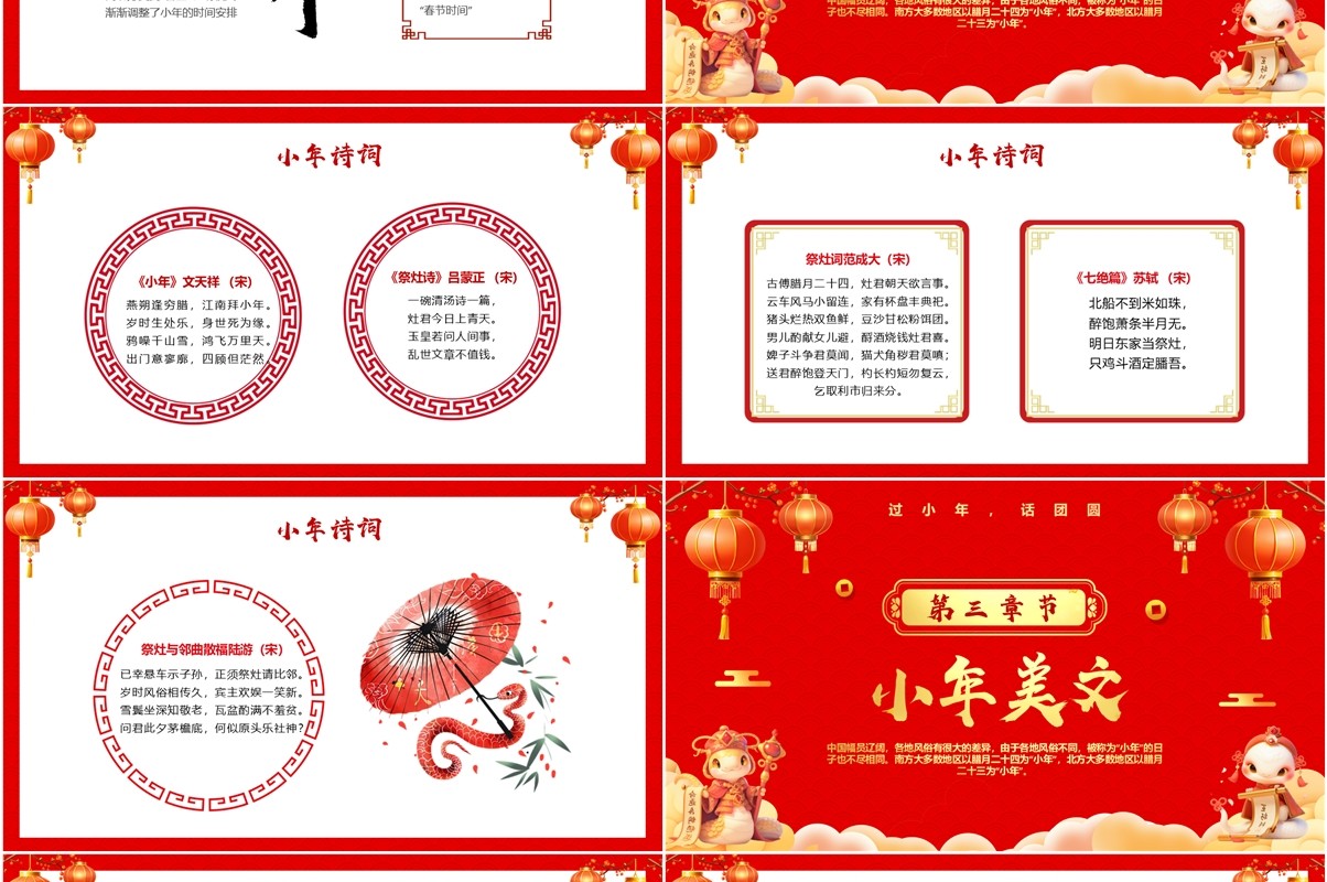 红色中国风过小年文化习俗介绍PPT模板
