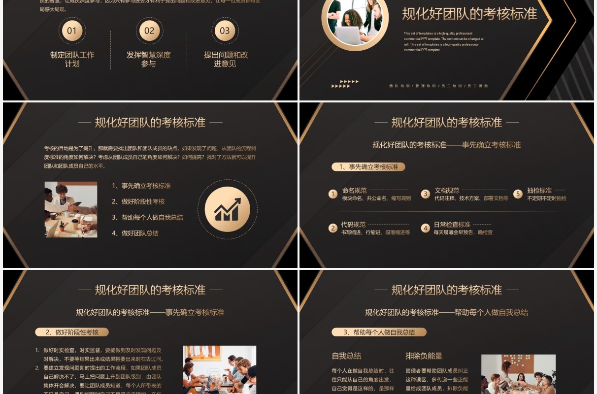 黑金简约风团队管理经验分享PPT模板