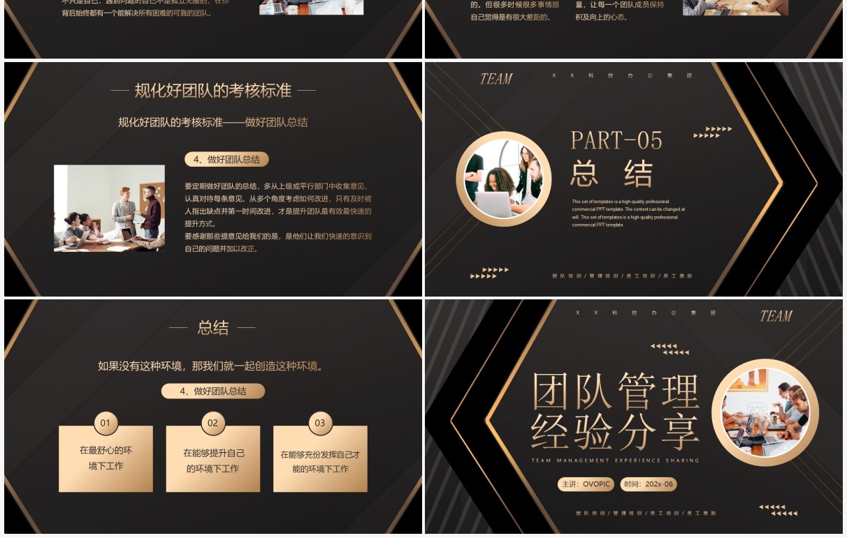 黑金简约风团队管理经验分享PPT模板