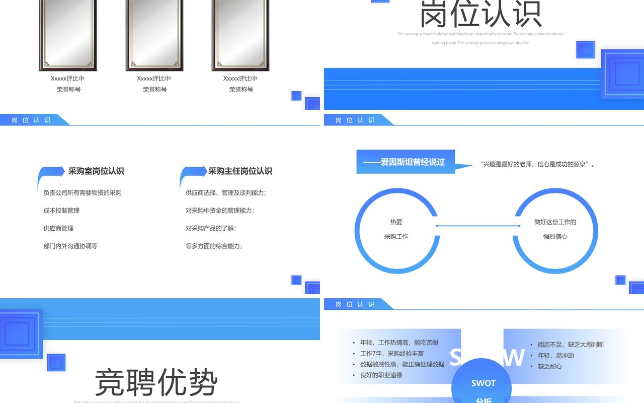 蓝色商务风采购主任中层岗位竞聘PPT模板