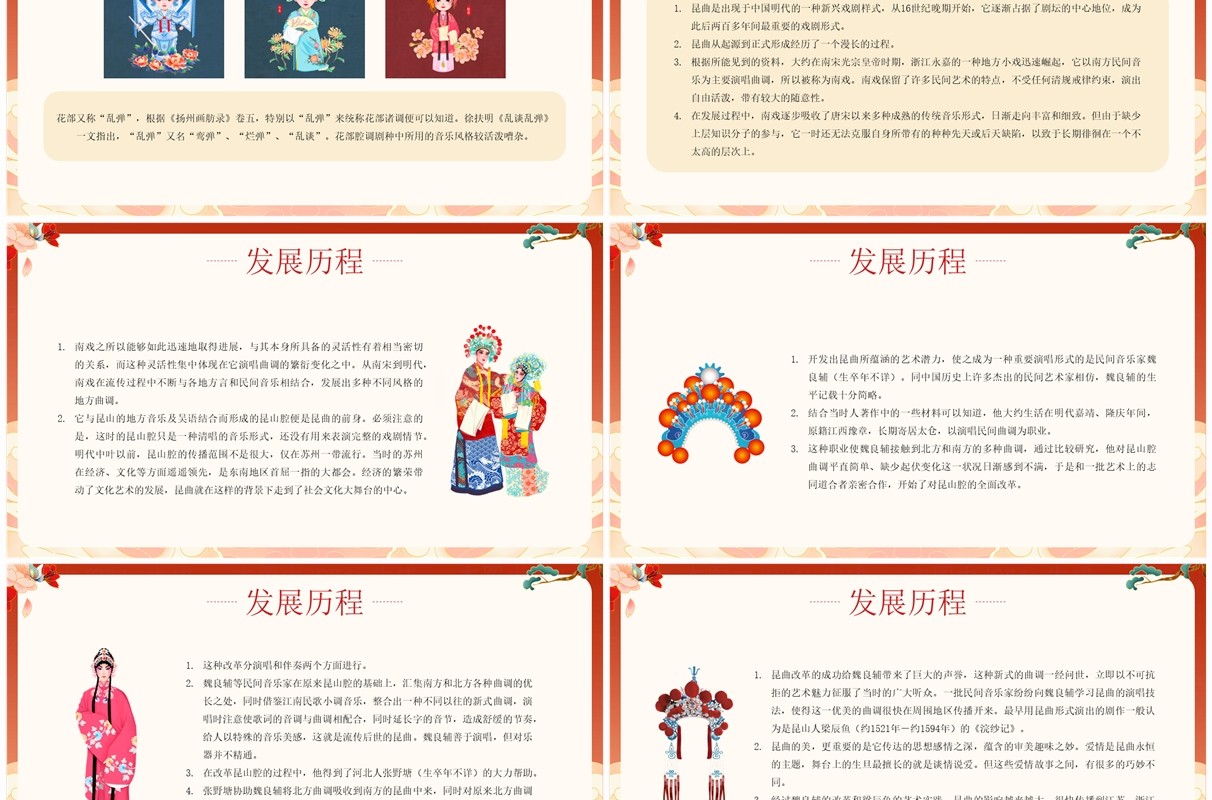 红色国潮风非遗系列之昆曲介绍PPT模板