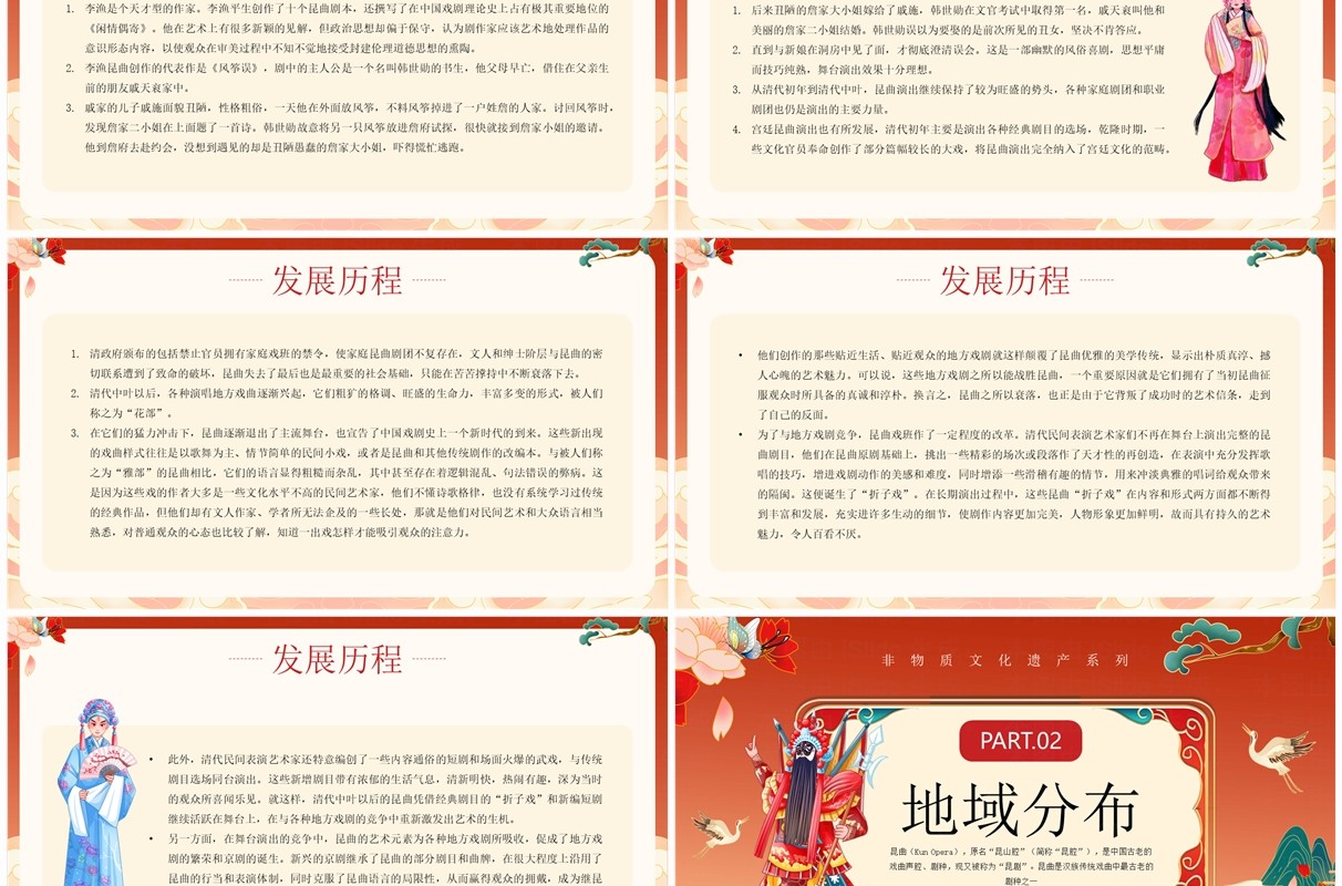 红色国潮风非遗系列之昆曲介绍PPT模板