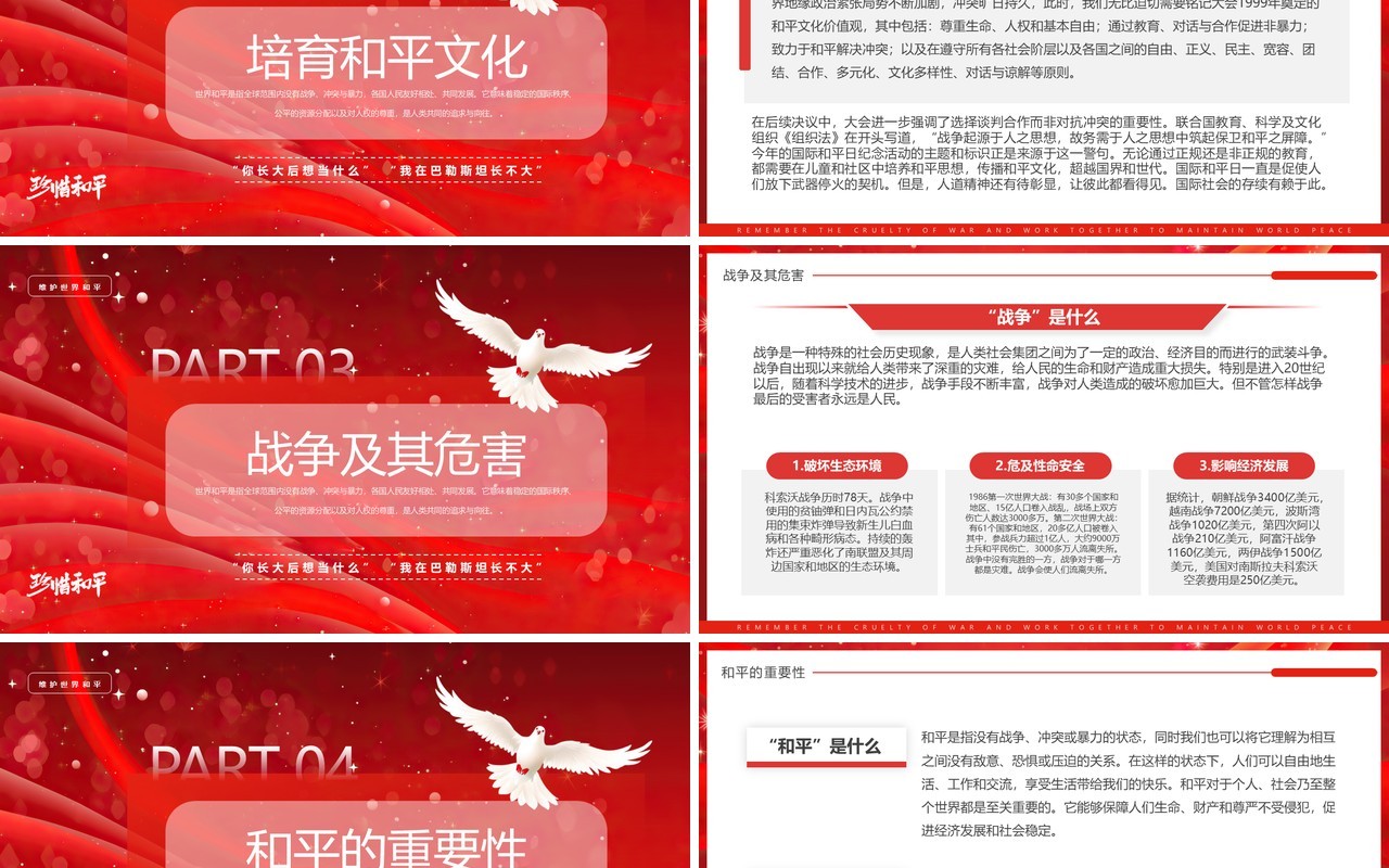 红色简约风国际和平日介绍PPT模板