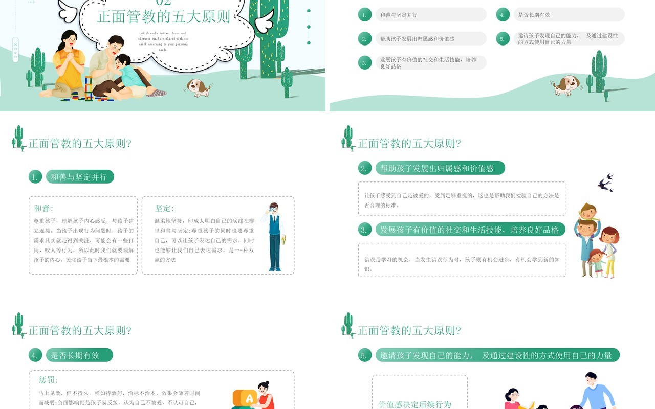 绿色小清新风儿童正面管教PPT模板
