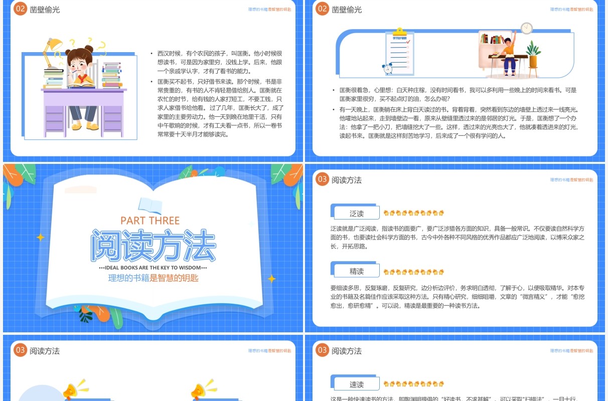 蓝色卡通风世界读书日宣传介绍PPT模板