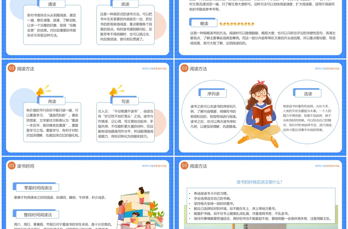 蓝色卡通风世界读书日宣传介绍PPT模板